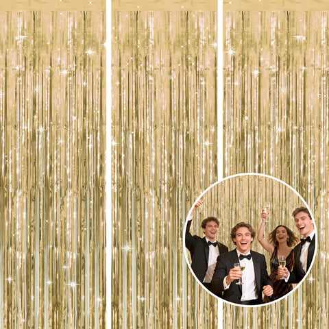 jijAcraft 3 Pack Champagne Gold Tinsel Foil Fringe Curtain, Light Gold Party Photo Backdrop for Bridal Showers Wedding Engagement Anniversary Birthday Graduation New Year¡¯s Holidays Decorations