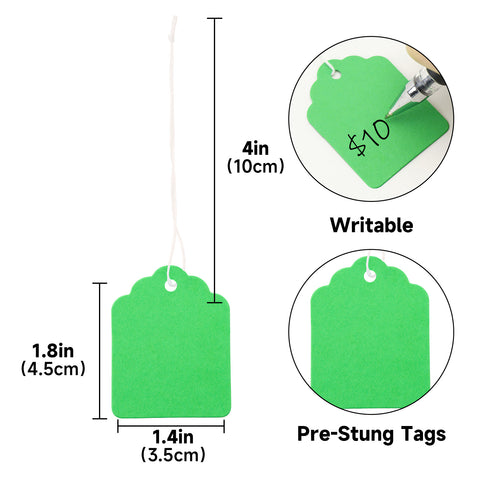 jijAcraft 200Pcs Blank Tags with String Attached - Green Price Tags, 1.8x1.4Inch Clothing Tag for Business Selling, Kraft Paper Hangtag, Small Retail Marking Labels, Writable Sales Labels for Jewelry