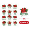 jijAcraft 120Pcs Happy Holiday Stickers - Christmas Gift Stickers, 2Inch Red Flower Holiday Envelope Seal for Gift Wrapping, Cookie Bags, Party Favors, Xmas Party Supplies
