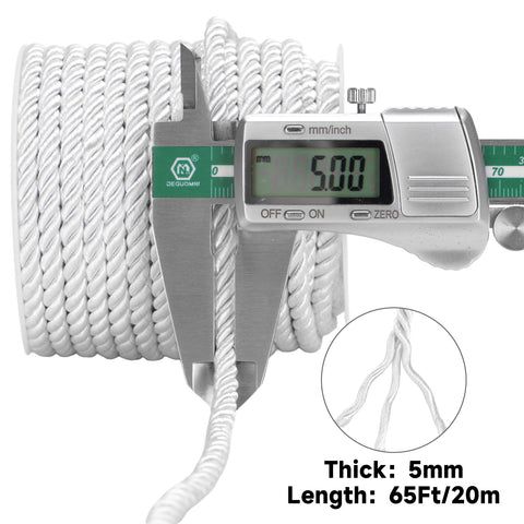 jijAcraft 5mm 21Yards White Silver Rope Cord - 3Ply Twisted Decorative Cord, Polyester Craft Cords for Clothes Decor, Graduation, Toga Party - JiJaCraft.com