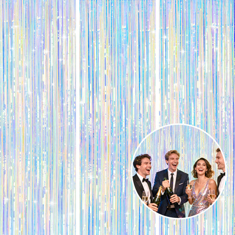 jijAcraft 3 Pack Iridescent Tinsel Foil Fringe Curtain, Holographic Party Photo Backdrop for Mermaid Party Birthday Graduation Engagement Bridal Shower Bachelorette New Year Baby Shower Party Decor