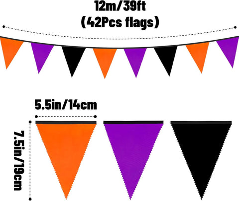 jijAcraft Orange Black Purple Halloween Pennant Banner - 39Ft Halloween Party Decoration Fabric Triangle Bunting Garland for Window, Fireplace, Table(42Pcs)