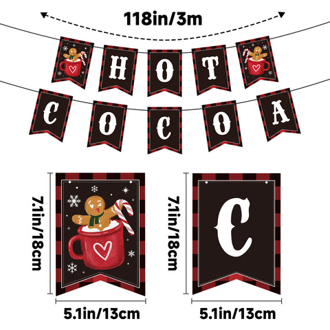 jijAcraft Hot Cocoa Banner – Pre-Strung Christmas Garland, Hot Cocoa Bar Supplies, Hot Cocoa Bombs, Chocolate Bar Sign with Gingerbread, Candy Cane, Snowflake - Winter Party & Holiday Decor