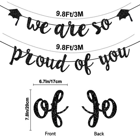 jijAcraft We are So Proud of You Banner, Black Glitter Graduation Banner 2025, Pre-Strung Graduation Garland, Grad Congratulation Party Banners for Party Supplies, Congrats Decor, Celebrating