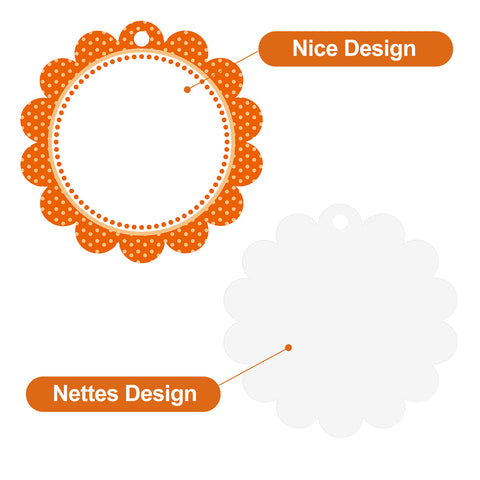 jijAcraft 50Pcs Blank Gift Tags with String, 2.5Inch Orange Dot Scalloped Round Blank Hangtag, White Writable Paper Tags for Gift Wrapping, DIY Crafts, Toys