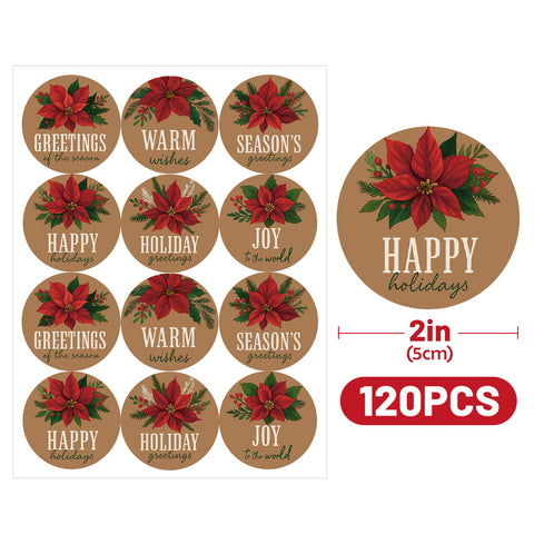jijAcraft 120Pcs Christmas Gift Stickers - Vintage Happy Holiday Sticker, 2Inch Merry Christmas Stickers, Holiday Envelope Seal for Gift Wrapping, Cookie Bags, Party Favors, Xmas Party Supplies