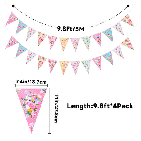 jijAcraft 4 Pack Spring Floral Bunting Banners - Pre-strung Daffodil Flower Triangle Pennant Banner, Daffodil Spring Party Decorations for Easter Spring Birthday Garden Party Home Classroom Decor