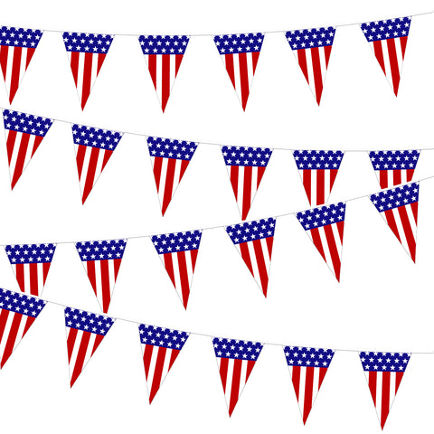 4 Pack Pre-Strung USA Flag Pennant Banner - jijAcraft Paper Stars and Stripes Flag Bunting Banner Red White and Blue Decorations American String Flags for 4th of July Patriotic Decoration