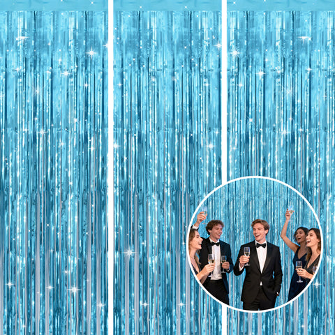 jijAcraft 3 Pack Light Blue Tinsel Foil Fringe Curtain, Party Photo Backdrop, Blue Background for Baby Shower Boy Birthday Ocean Themed Winter Wonderland Wedding Engagement New Year Decorations