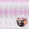 jijAcraft 3 Pack Iridescent Transparent Tinsel Foil Fringe Curtain, Party Photo Backdrop, Holographic Pink for Mermaid Party Birthday Graduation Engagement Bridal Shower Bachelorette Baby Shower Decor
