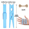 jijAcraft 50Pcs Baby Blue Clothespins - 2.9Inch Large Clothes Pins with Twine, Photo Display Hanging Clips, Wooden Craft Clips for Birthday, Baby Shower, Wedding