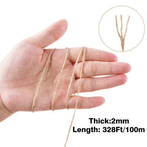 jijAcraft 2MM Jute Twine - 328Ft Natural Brown Jute String, 3-Ply Thin String for Gardening, Craft Twine for DIY Crafts, Gift Wrapping, Crochet Kitting, Macrame Decor