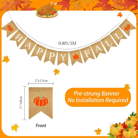 jijAcraft Happy Fall Burlap Banner - Thanksgiving & Harvest Home Decor, Pumpkin Maple Leaf Garland, Fireplace Hanging Decoration