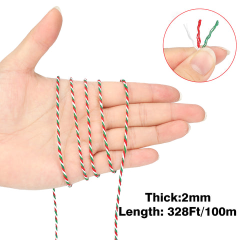 jijAcraft 2MM Red Green White Cotton String - 328Ft Christmas Gift Wrapping String, Butcher Cooking Bakers Twine, Holiday Crafts Twine for Party Favors, Gift Tags, Christmas Tree Decor