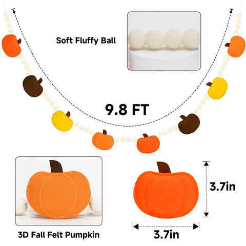 jijAcraft Pumpkin Garland Fall Decorations – Pre-Strung Pumpkin Banner Decor, Fall Felt Garland, Thanksgiving Decorations for Party, Mantle Decor,Doorway, Porch, Autumn Home Decor