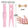 jijAcraft 50Pcs Baby Pink Clothespins - 2.9Inch Large Clothes Pins with Twine, Photo Display Hanging Clips, Wooden Craft Clips for Birthday, Baby Shower, Wedding