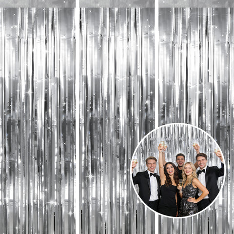 jijAcraft 3 Pack Metallic Silver Tinsel Foil Fringe Curtain, Party Photo Backdrop for New Year¡¯s Eve Weddings Disco Theme Graduation Bachelorette Birthday Baby Shower Party Gender Reveal Decorations
