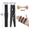 jijAcraft Wooden Clips with String, 50Pcs 2.9Inch Picture Hanging Display Clips, Black Clothes Pins, Wooden Decoration Clip for Classroom DIY Project, Cheer Pins, Hanging Clothes