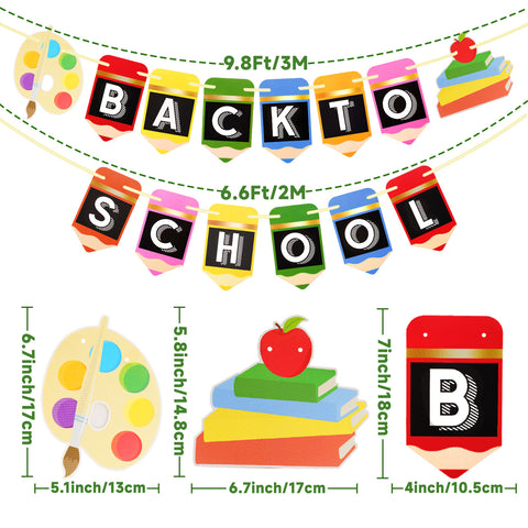 Pre-Strung Back to School Banner - jijAcraft 2 Pieces First Day of School Banner, Colorful Back to School Decorations Paper Garland Pencil Banners for Classroom Decor Party Decorations Photo Props
