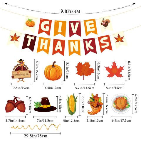 jijAcraft Thanksgiving Decorations GIVE THANKS Banner - 38Pcs Pre-Assembled Hanging Swirl, Thanksgiving Banner Indoor, Thanksgiving Party Decor for Wall, Ceiling, Mantel, Home, Classroom, Office