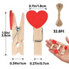jijAcraft Clothespins with String - 50Pcs Mini Wooden Clothes Pins with Heart, Red Heart Clips, 1.4Inch Small Photo Craft Clip for Baby Shower, Wedding, Birthday