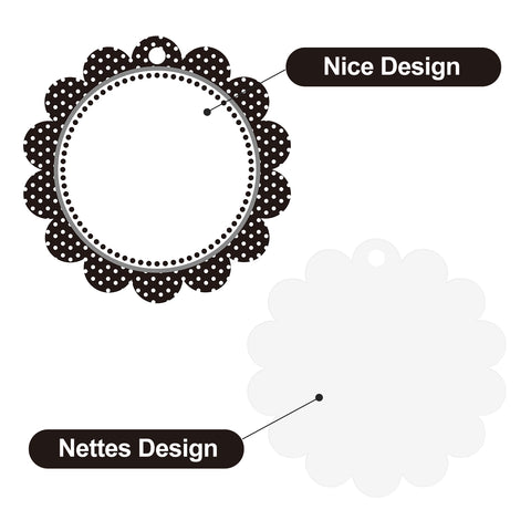 jijAcraft 50Pcs Blank Gift Tags with String, 2.5Inch Black Dot Scalloped Round Blank Hangtag, White Writable Paper Tags for Gift Wrapping, DIY Crafts, Toys