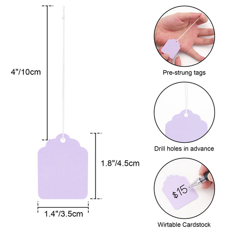 jijAcraft 200Pcs Blank Tags with String Attached - Purple Price Tags, 1.8x1.4Inch Clothing Tag for Small Business, Kraft Paper Hangtag, Small Retail Marking Labels, Writable Sales Labels for Jewelry