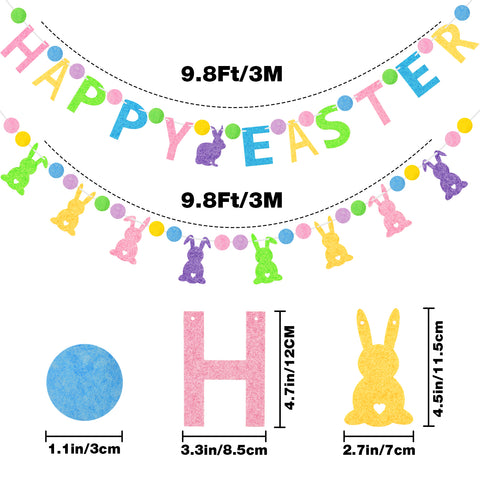 jijAcraft Happy Easter Pom Pom Banner, Pre-Strung Easter Bunny & Letter Pom Pom Garland for Easter Party Decoration, Colorful Spring Party Decoration for Home School Office Mantle Fireplace Birthday