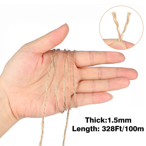 jijAcraft 1.5MM Jute Twine - 328Ft Natural Brown Jute String, 2-Ply Thin String for Gardening, Craft Twine for DIY Crafts, Gift Wrapping, Crochet Kitting, Macrame Decor