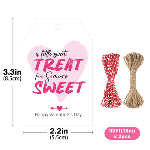 jijAcraft 50Pcs Valentines Gift Tags - Happy Valentine's Day Tags with String, White Paper A little Sweet Treat for Someone Sweet Hanging Labels for Candy Bags, Classroom Exchange, Small Business
