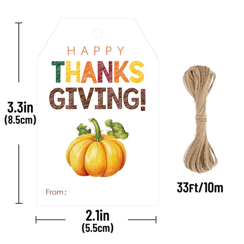 jijAcraft Thanksgiving Tags with String - 50Pcs Happy Thanksgiving Gift Tag, 3.3x2.1In Fall Pumpkin Name Labels Tags for Thanksgiving Gift Wrap, Party Favors, Greeting Cards, Candy Bags