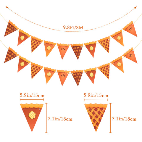 jijAcraft Pumpkin Pie Banner Thanksgiving Decoration – 2PCS Pre-Strung Pumpkin Pie Garland, Thanksgiving Party Banner for Fall Party Table Decor, Home Mantel Fireplace Decorations
