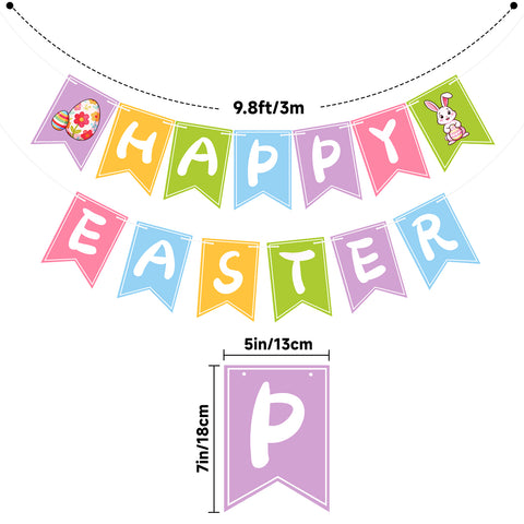 jijAcraft Happy Easter Banner Garland, Pre-Strung Easter Bunny & Egg Paper Banner for Easter Party Decoration, Colorful Spring Party Decoration for Home School Office Mantle Fireplace Birthday