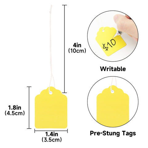 jijAcraft 200Pcs Blank Tags with String Attached - Yellow Price Tags, 1.8x1.4Inch Clothing Tag for Small Business, Kraft Paper Hangtag, Small Retail Marking Labels, Writable Sales Labels for Jewelry