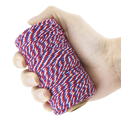 jijAcraft Red White and Blue String, 2MM Cotton Twine, 328Ft Bakers Twine, Wrapping String, Decoration Cotton Strings for 4th of July, Memorial Day, Veteran's Day