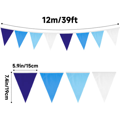 jijAcraft 39Ft Blue Party Banner, 42Pcs Cotton Triangle Flags, Boy Baby Shower Bunting, Nautical Theme Decor Pennant, Royal Blue Party Decoration Banner for Graduation, Birthday, Wedding