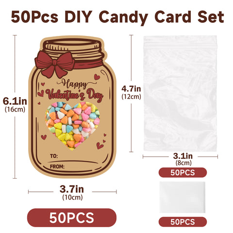 jijAcraft 50Pcs Valentines Day Cards for Kids - Happy Valentine's Day Crads Bulk with 50Pcs Treat Bags, DIY Candy Bag Exchange Gift for Classroom Party Favors, Boys Girls Toddler(Candy Not Included)