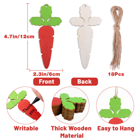 jijAcraft Wooden Easter Tags with String - 18Pcs Carrot Gift Tags, 4.7 x 2.3 Inch Writable Easter Basket Tag, Wooden Name Labels for Party Favors, Gift Wrapping, DIY Crafts - JiJaCraft.com