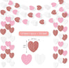 jijAcraft White Rose-Gold Pink Heart Garland Party Decor, 52 Ft Glitter Heart Streamers Garland Banner for Wedding, valentines, Bridal Shower, Engagement, Bachelorette, Home Decor, Birthday Party