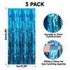 jijAcraft 3 Pack Metallic Blue Tinsel Foil Fringe Curtain, Party Photo Backdrop, Lake Blue Streamers for Ocean Themed Mermaid Under the Sea Party Boy Birthday Baby Shower Graduation Decorations