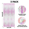 jijAcraft 3 Pack Iridescent Transparent Tinsel Foil Fringe Curtain, Party Photo Backdrop, Holographic Pink for Mermaid Party Birthday Graduation Engagement Bridal Shower Bachelorette Baby Shower Decor