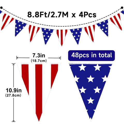 4 Pack Pre-Strung USA Flag Pennant Banner - jijAcraft Red White and Blue Decor Paper Stars Stripes Flag Pennant Banner 2 Styles American String Flags Bunting for 4th of July Patriotic Party Decoration
