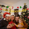 jijAcraft Hot Chocolate Banner – Pre-Strung Glitter Gold Christmas Garland, Hot Chocolate Bar Supplies, Banner Set with Cocoa Cups, Trees, Gingerbread, Snowflakes - Holiday&Winter Party Decorations