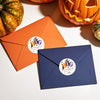 jijAcraft 60Pcs Happy Halloween Stickers - 2Inch Round Boo Trick or Treat Name Labels, Here a Treat Just for You Halloween Stickers for Envelope, Candy Bags, Party Favors