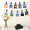 jijAcraft Wooden Clips with String, 50Pcs 2.9Inch Picture Hanging Display Clips, Black Clothes Pins, Wooden Decoration Clip for Classroom DIY Project, Cheer Pins, Hanging Clothes