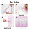 jijAcraft 3 Pack Iridescent Transparent Tinsel Foil Fringe Curtain, Party Photo Backdrop, Holographic Pink for Mermaid Party Birthday Graduation Engagement Bridal Shower Bachelorette Baby Shower Decor