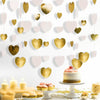 jijAcraft White Champagne Gold Heart Garland - 52Ft Engagement Party Decoration Banner, 4Pack Bachelorette Hanging Paper Streamers, White and Gold Party Decor for Wedding, Birthday, Bridal Shower