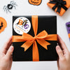 jijAcraft 60Pcs Happy Halloween Stickers - 2Inch Round Boo Trick or Treat Name Labels, Here a Treat Just for You Halloween Stickers for Envelope, Candy Bags, Party Favors
