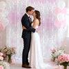 jijAcraft 3 Pack Iridescent Transparent Tinsel Foil Fringe Curtain, Party Photo Backdrop, Holographic Pink for Mermaid Party Birthday Graduation Engagement Bridal Shower Bachelorette Baby Shower Decor