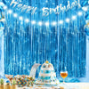 jijAcraft 3 Pack Metallic Blue Tinsel Foil Fringe Curtain, Party Photo Backdrop, Lake Blue Streamers for Ocean Themed Mermaid Under the Sea Party Boy Birthday Baby Shower Graduation Decorations